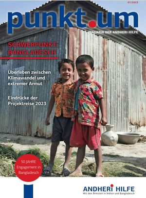 Titelseite pinkt um Spenden Magazin: Zwei Kinder lachen 